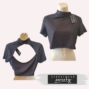 NWT Streetwear Society Black Open Back Crop Top